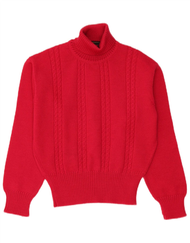 VINTAGE Femmes Crop Roll Neck Jumper Pull UK 10 Petite Laine Rose