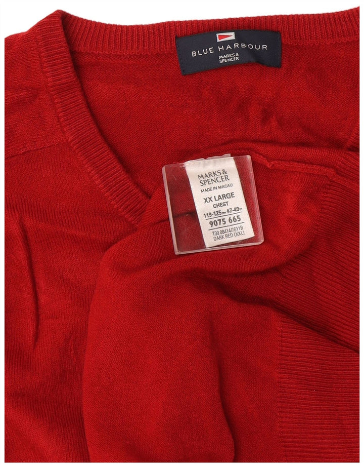 Marks & Spencer Pull col V pour homme 2XL Rouge Acrylique