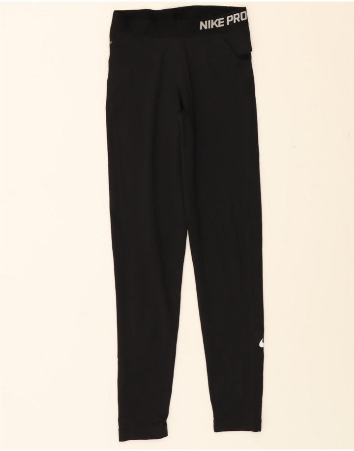 NIKE Womens Graphic Leggings UK 10 Small  Black Polyester Vintage Nike and Second-Hand Nike from Messina Hembry 