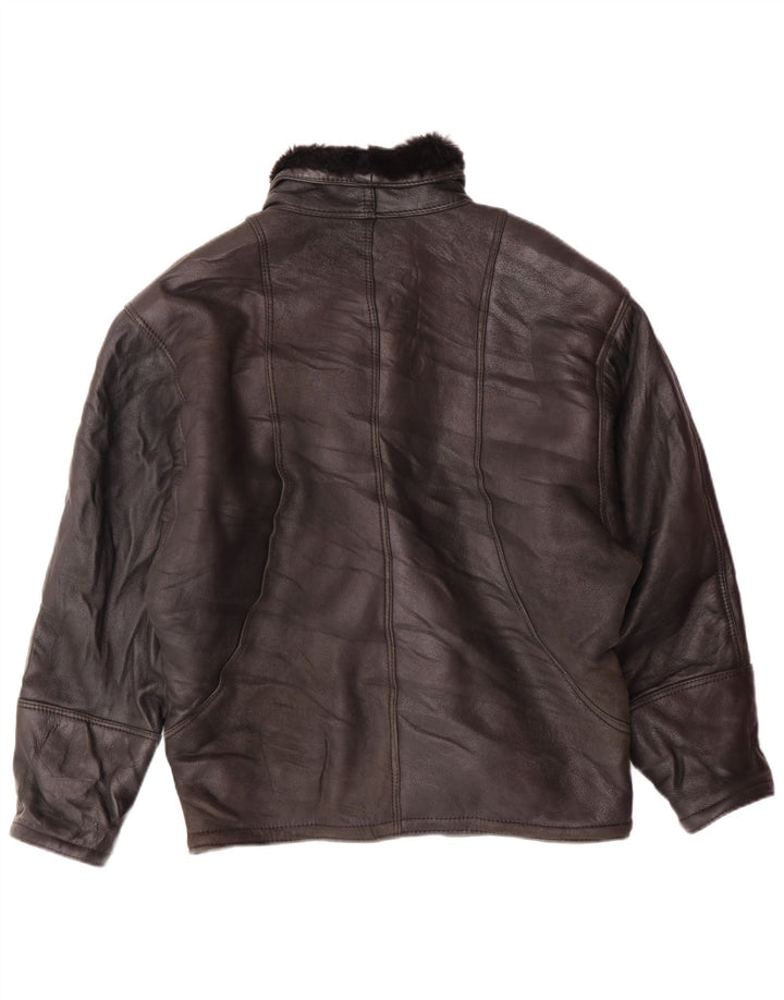 VINTAGE Veste double boutonnage femme EU 42 Grand Shearling Noir