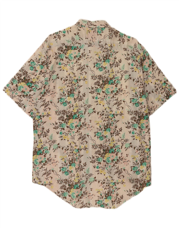 VERTE VALLEE Mens Short Sleeve Shirt Medium Beige Floral