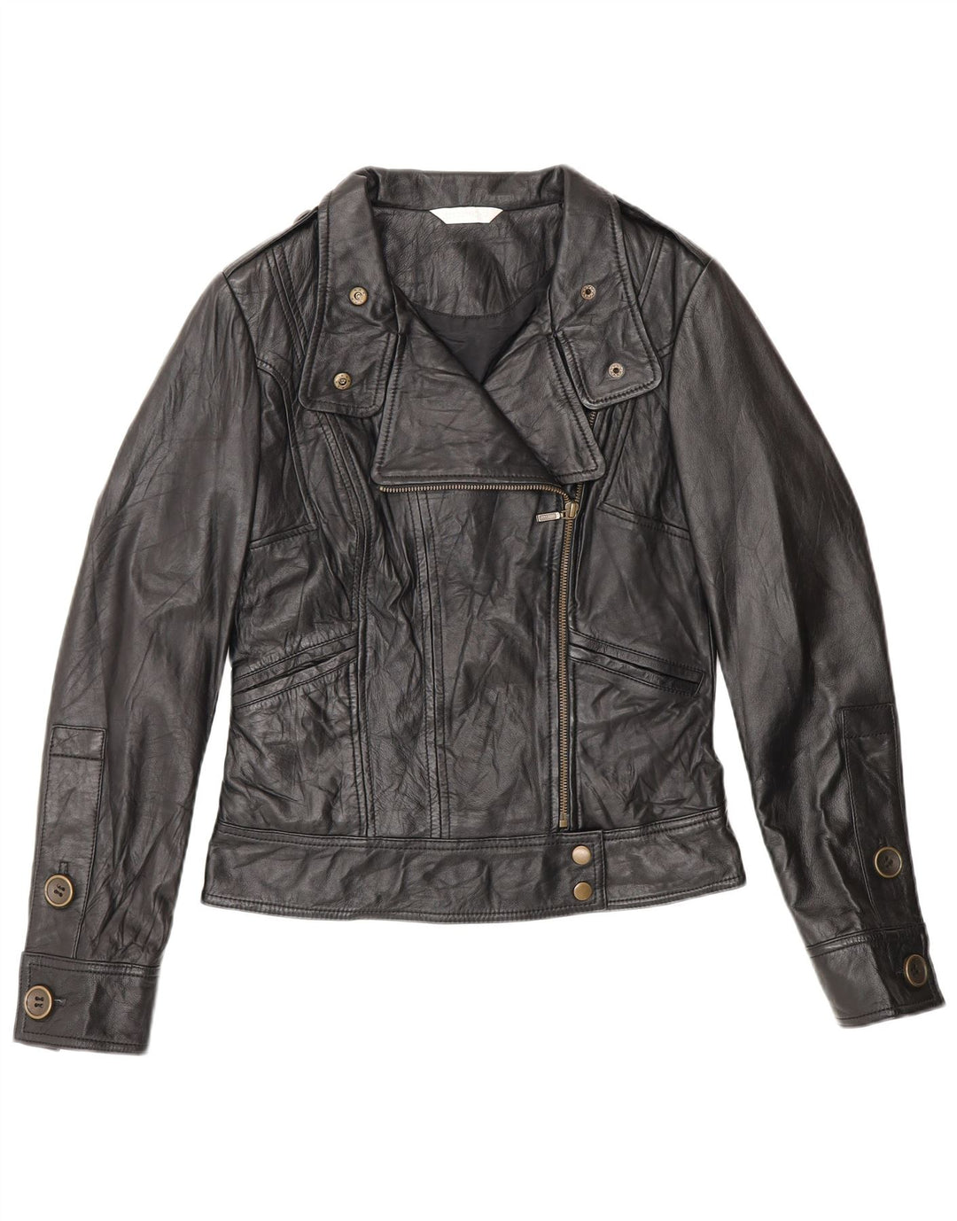 Promod Veste de motard en cuir pour femme UK 8 Small Noir
