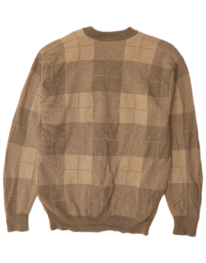 VALENTINO Pull Col V Homme XL Gris Patchwork Laine
