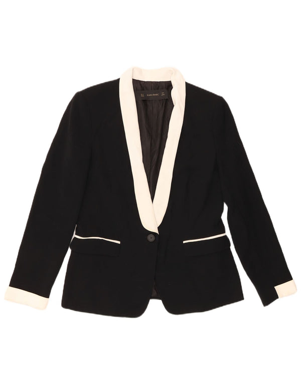 Zara Womens 1 Button Blazer Jacket UK 10 Petit Noir Colorblock Polyester
