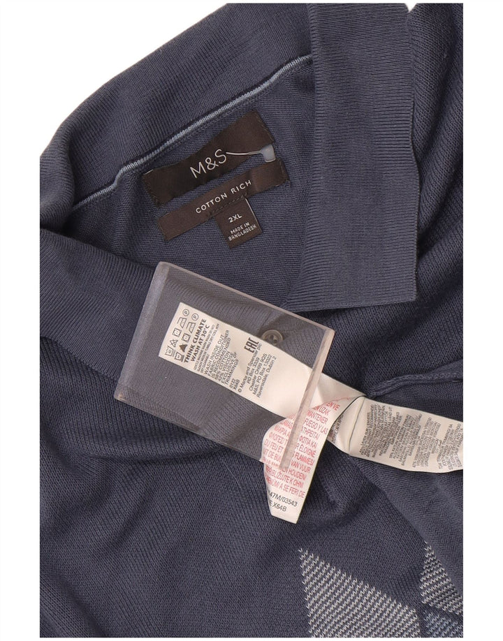 Marks & Spencer Pull à col polo pour homme 2XL Bleu Argyle/Diamant