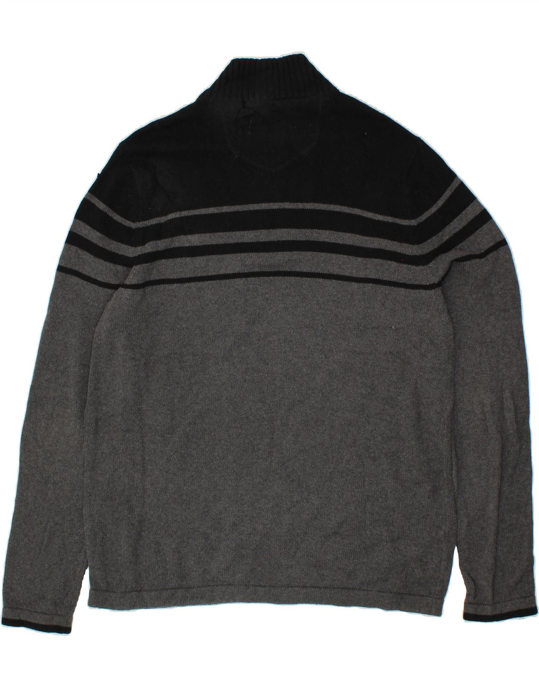 EDDIE BAUER Mens Zip Neck Jumper Sweater Large Grey Colourblock Cotton Vintage Eddie Bauer and Second-Hand Eddie Bauer from Messina Hembry 