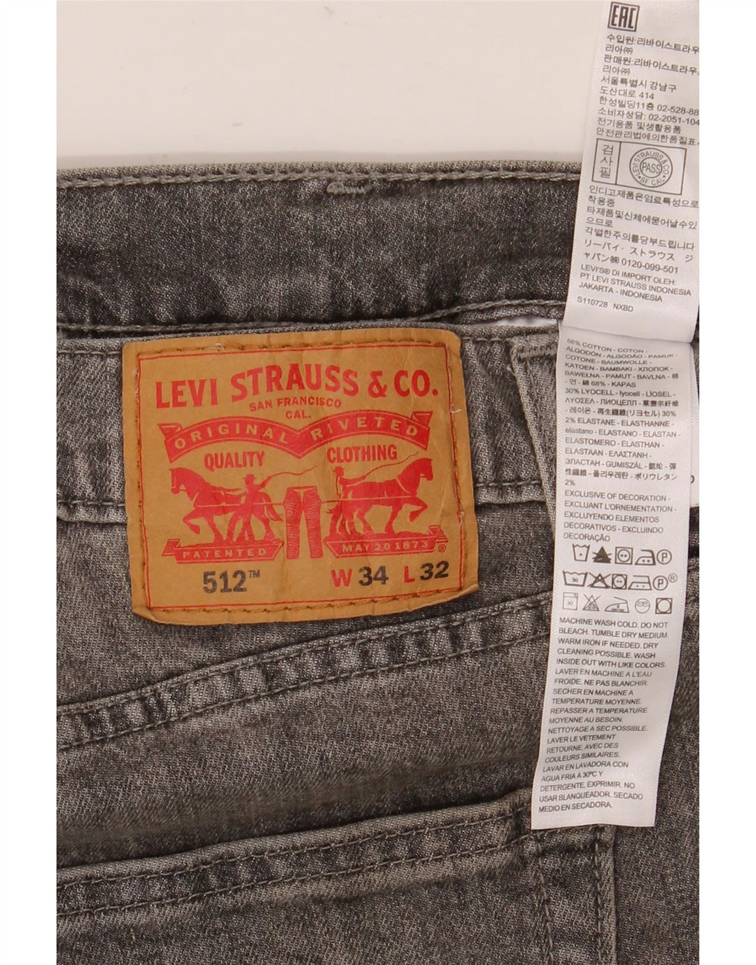 Levi's Jean 512 Slim Tapered Homme Gris Coton