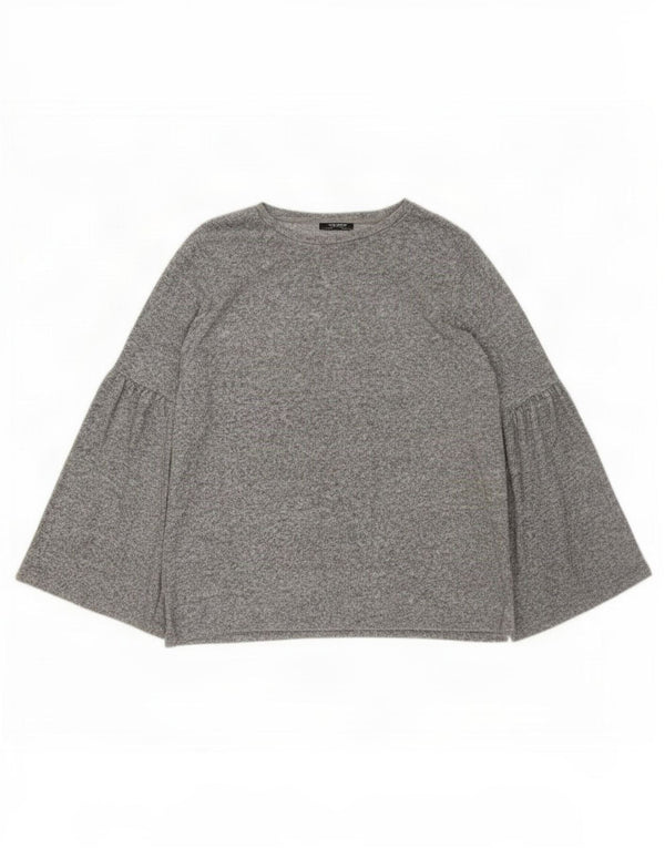 Zara Womens Trafaluc Top Manches Longues UK 16 Large Gris Moucheté Viscose