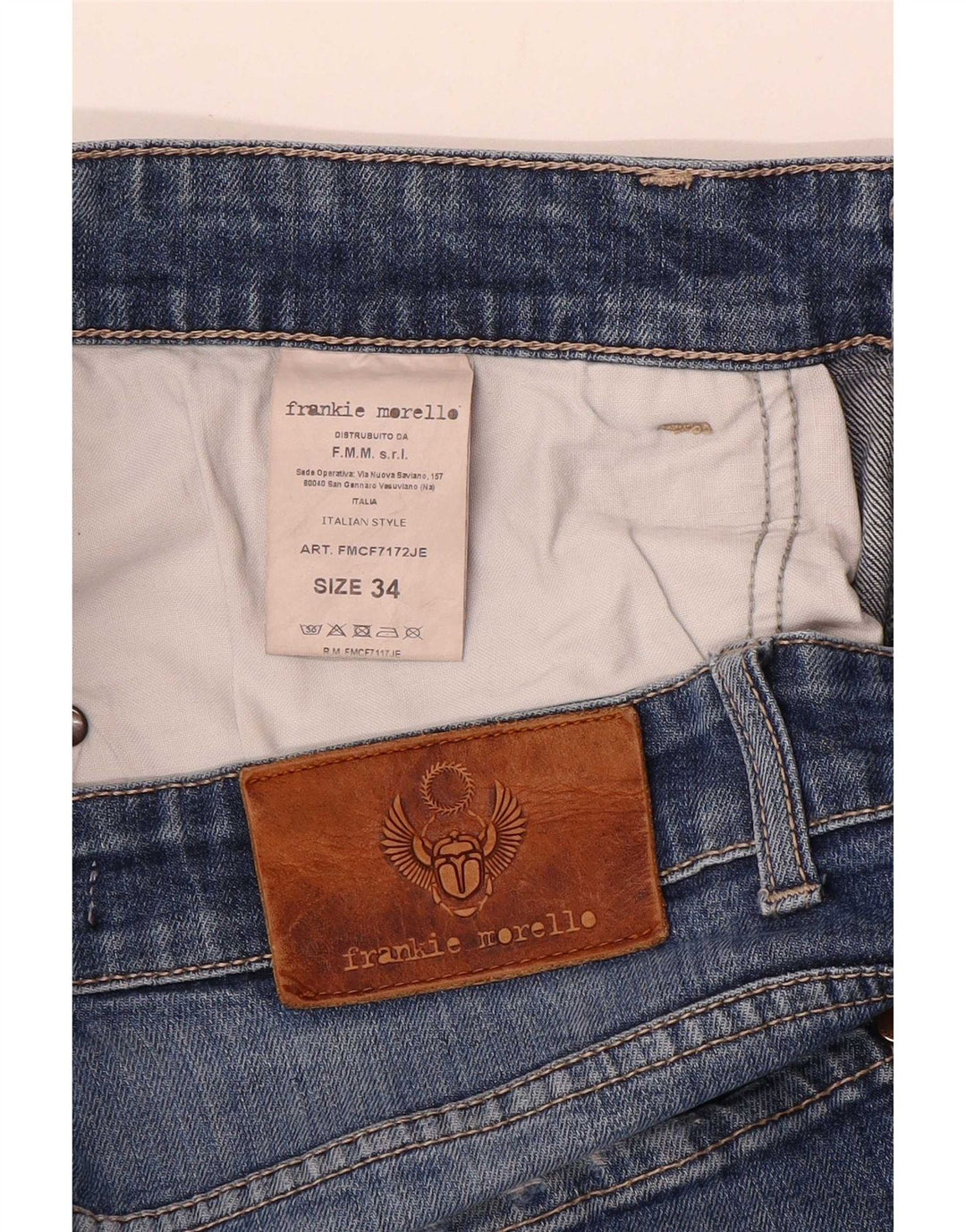 Frankie Morello Jean slim vieilli pour homme W34 L29 en coton bleu
