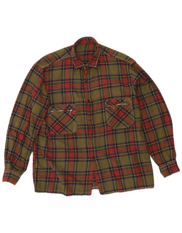 Chemise en flanelle vintage pour homme à carreaux kaki moyen
