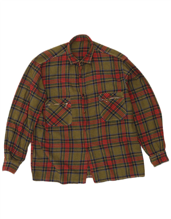 Chemise en flanelle vintage pour homme à carreaux kaki moyen