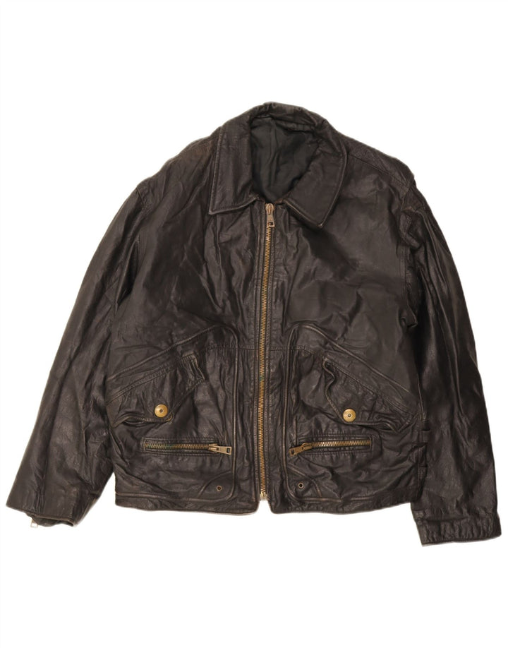 veste en cuir homme vintage UK 40 Grand cuir noir