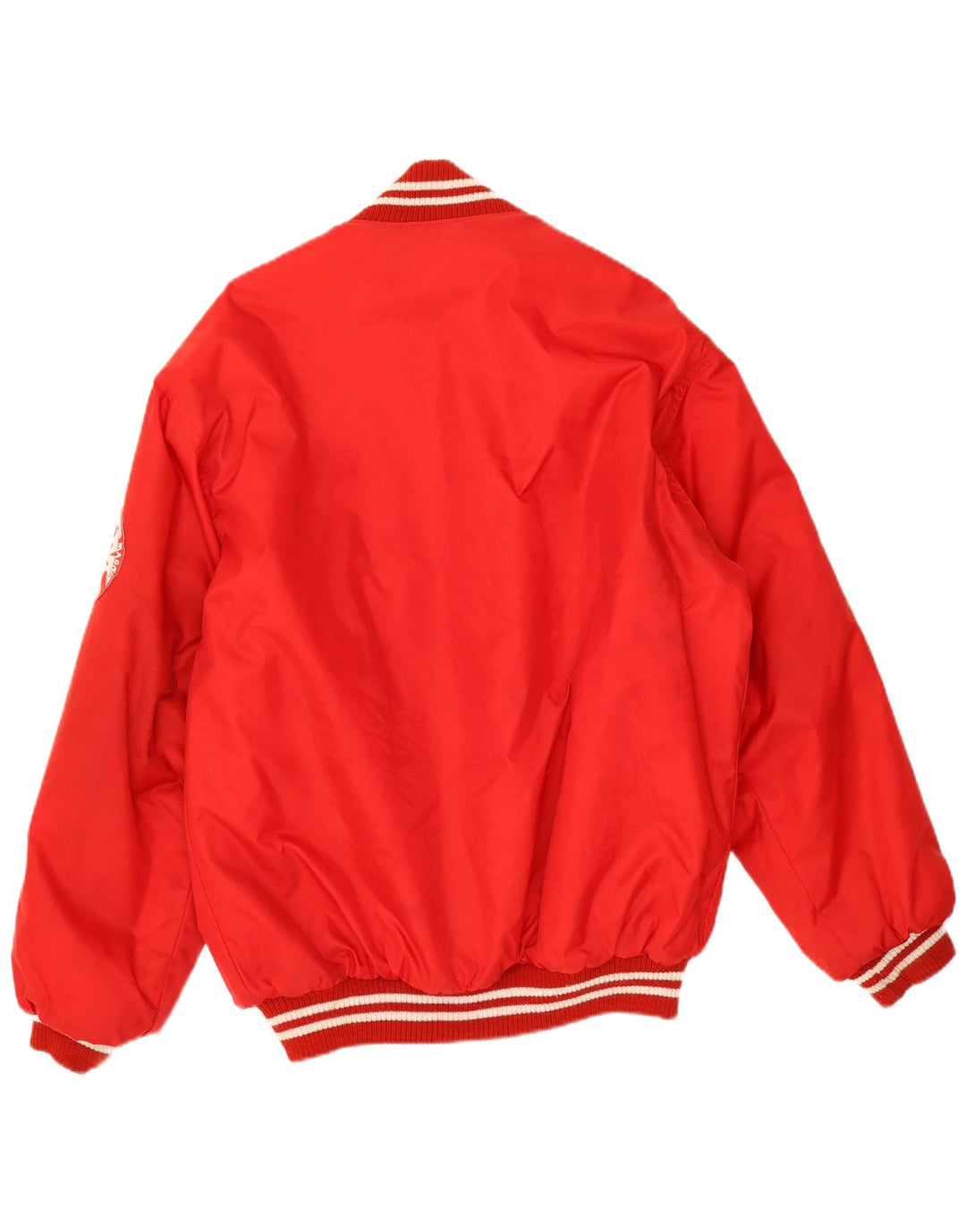 vintage Mens Graphic Varsity Jacket UK 38 Moyen Rouge Polyamide