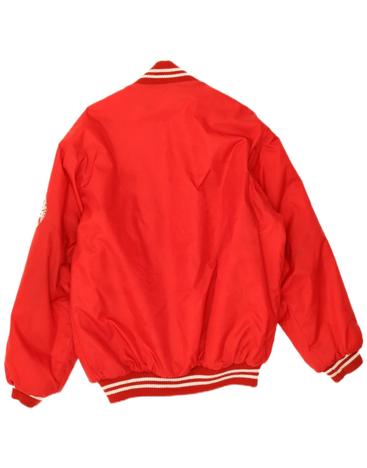 vintage Mens Graphic Varsity Jacket UK 38 Moyen Rouge Polyamide
