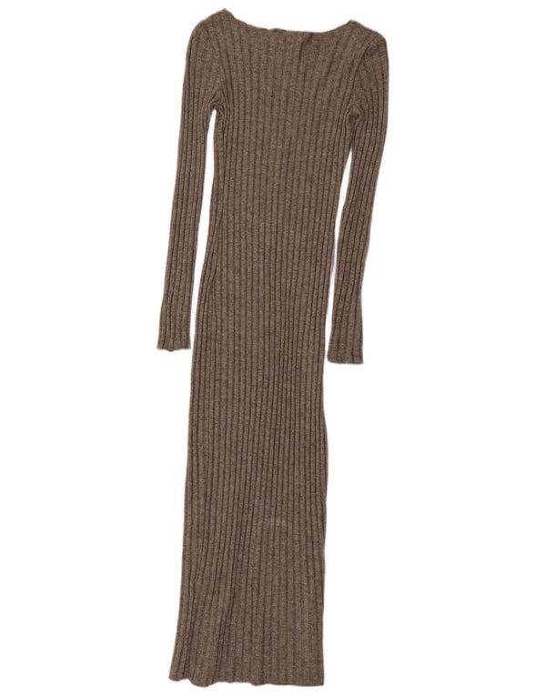 Zara Femme Robe Maxi à Manches Longues UK 8 Petit Gris Viscose