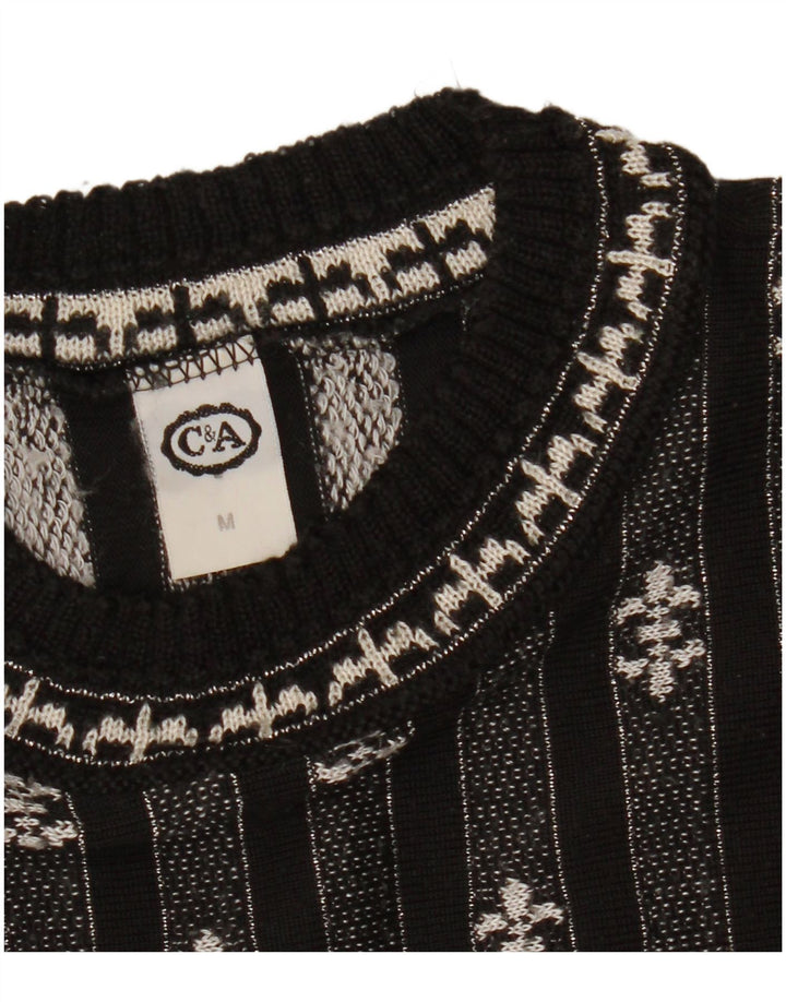 C & A Pull surdimensionné à col rond pour femme UK 14 Medium Noir Rayé