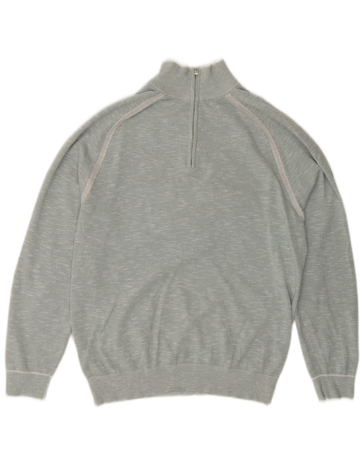 Reiss Pull Col Zippé Homme Bleu Moyen Moucheté Coton