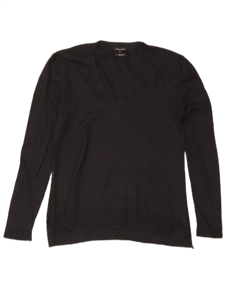 Massimo Dutti Pull col V pour femme UK 14 Grande laine noire