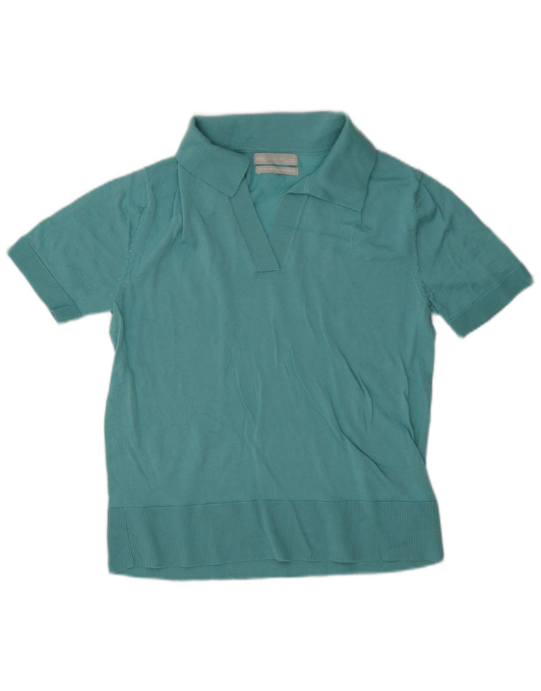 Marks & Spencer Polo Femme UK 12 Bleu Moyen Laine Mérinos