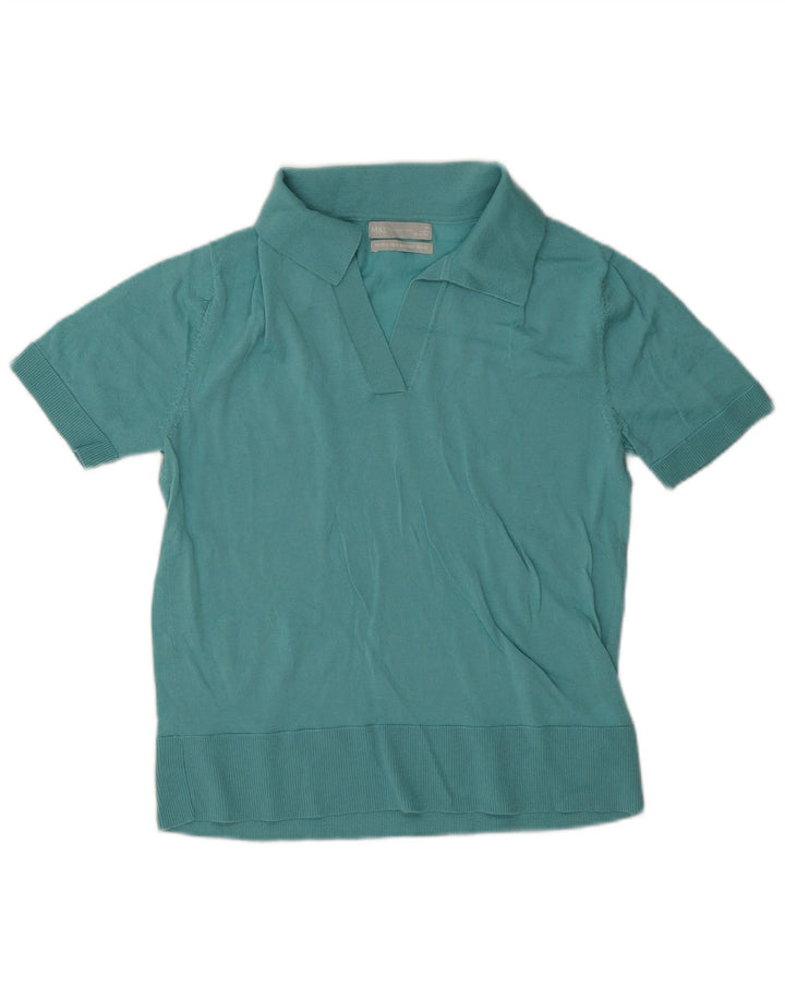 Marks & Spencer Polo Femme UK 12 Bleu Moyen Laine Mérinos