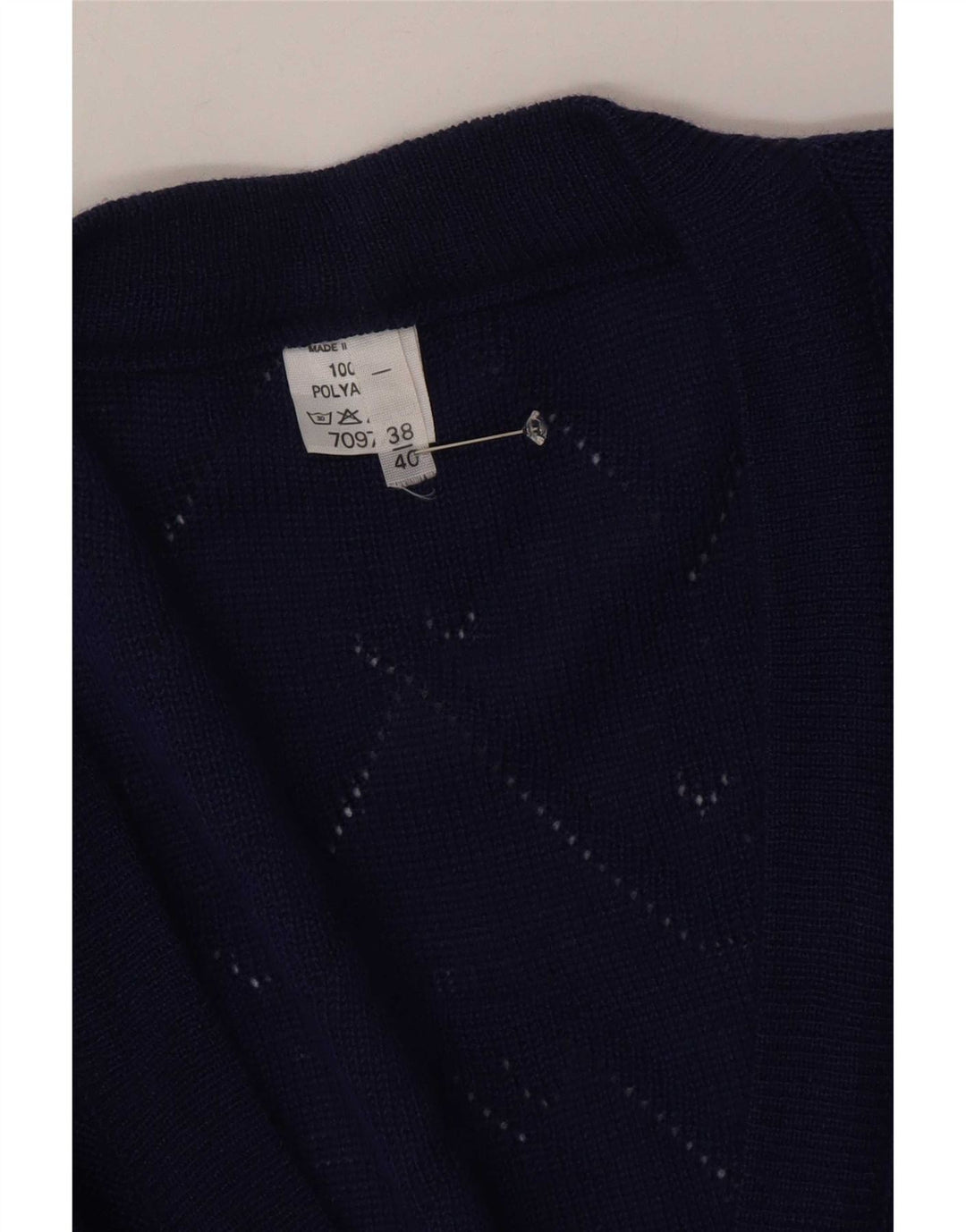 vintage Femme Cardigan Pull EU 38/40 Chevron Bleu Moyen Polyacrylique