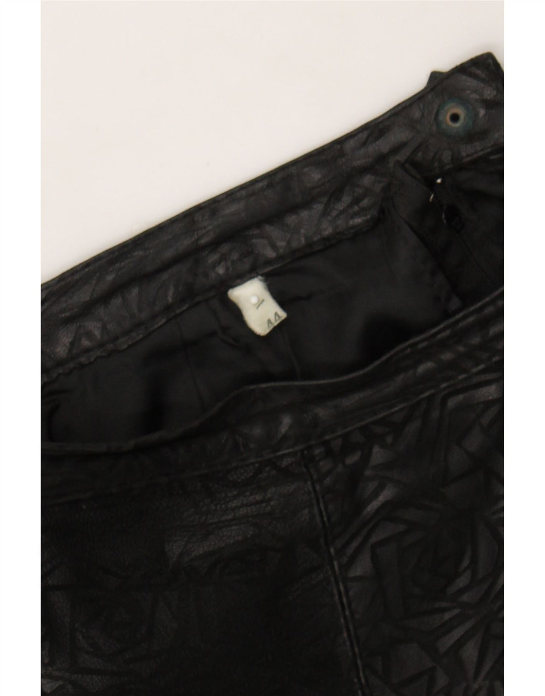 VINTAGE Womens Leather A-Line Skirt IT 44 Medium W27 Black Geometric Vintage Vintage and Second-Hand Vintage from Messina Hembry 