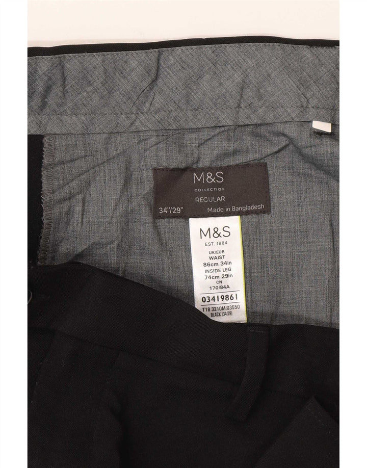 Marks & Spencer Pantalon de Costume Regular Homme W34 L29 Noir Polyester