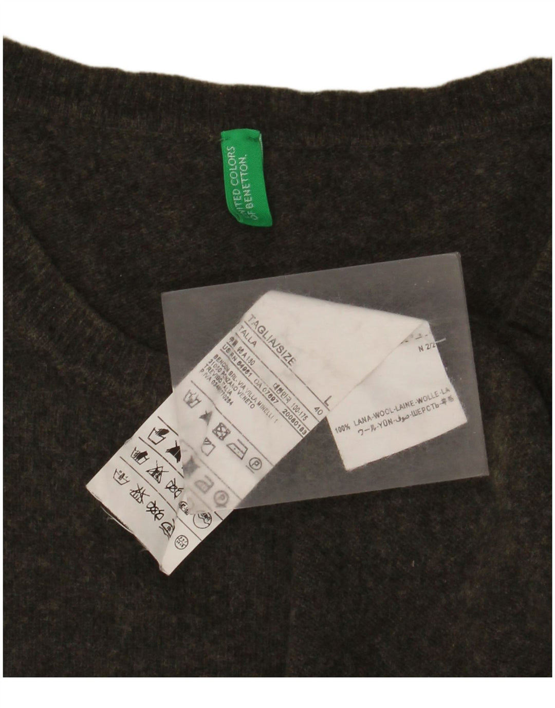 BENETTON Pull à col rond pour homme en laine kaki grande taille