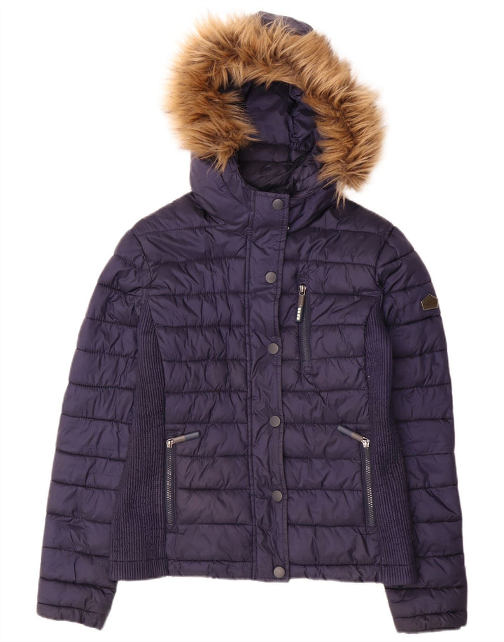 SUPERDRY Veste matelassée à capuche pour femme UK 14 Bleu marine moyen Polyester