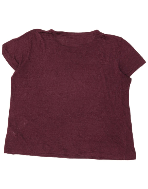 Massimo Dutti T-Shirt Femme Top UK 18 XL Lin Bordeaux