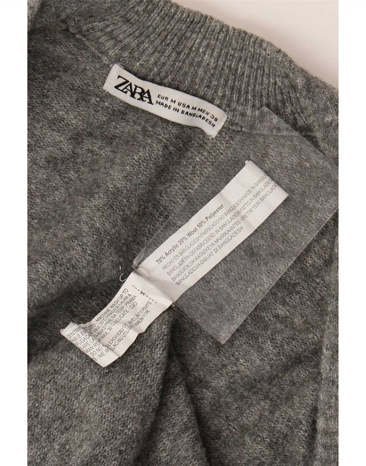 Zara Womens Longline Open Cardigan Sweater UK 14 Acrylique Gris Moyen