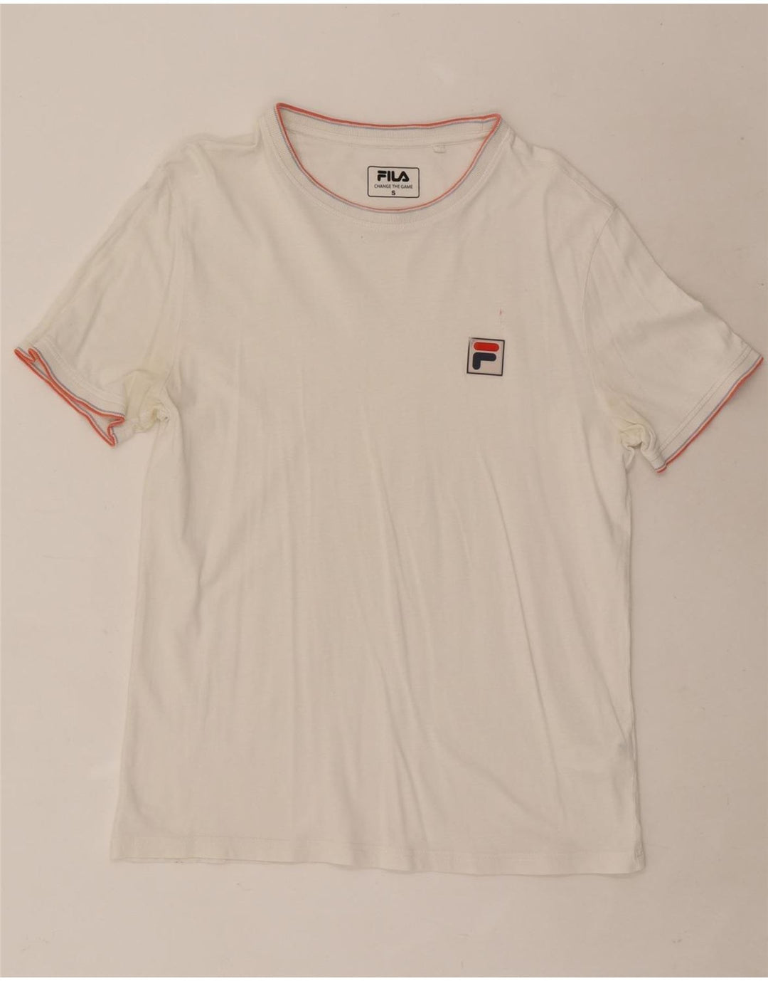 Fila Homme T-Shirt Top Petit Blanc Rayé Coton