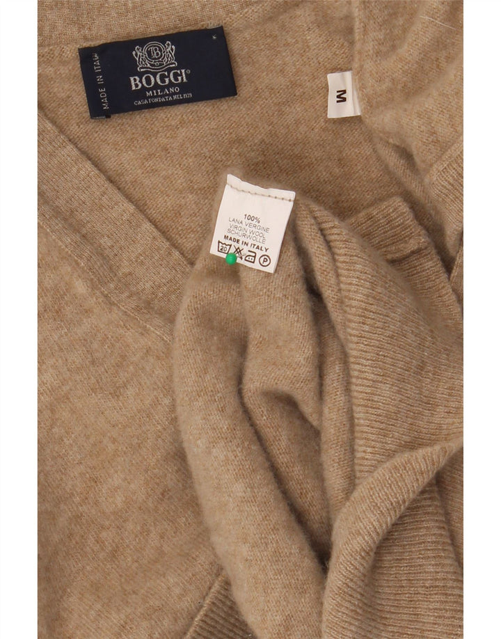 BOGGI MILANO Pull cardigan sans manches pour femme UK 14 Laine beige moyen