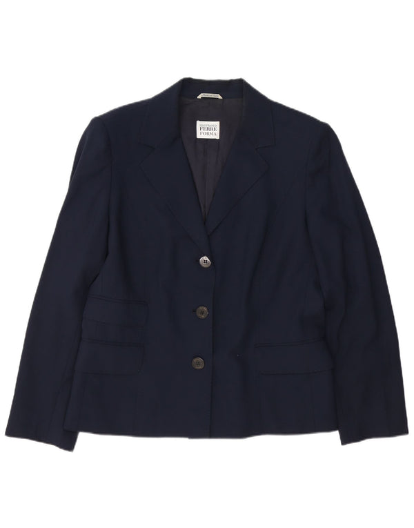 Gianfranco Ferre Veste blazer à 3 boutons pour femme UK 14 Large Bleu marine