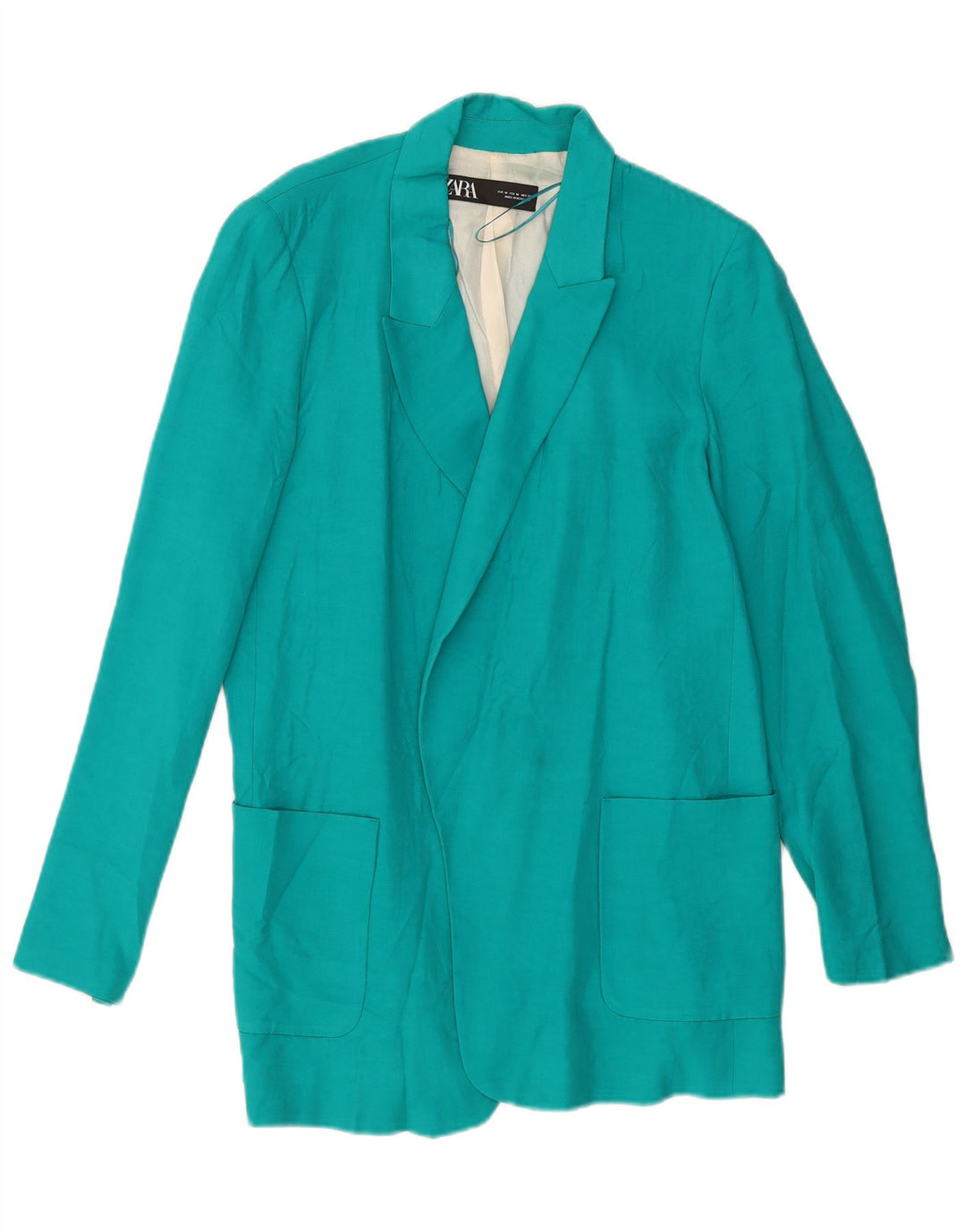 ZARA Veste blazer ouverte pour femme UK 14 Viscose turquoise moyen
