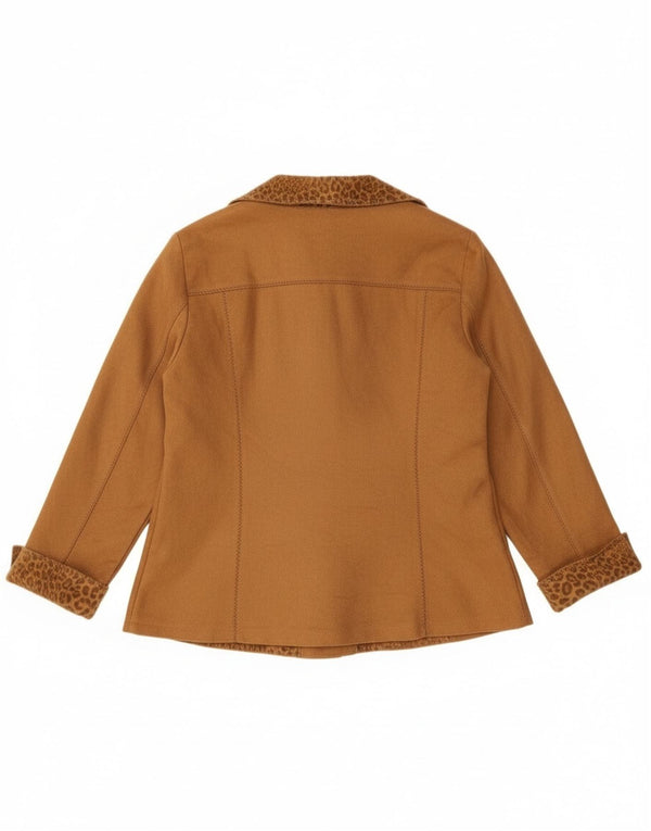 Chemisier chemise femme vintage UK 14 grand imprimé animal marron polyacrylique