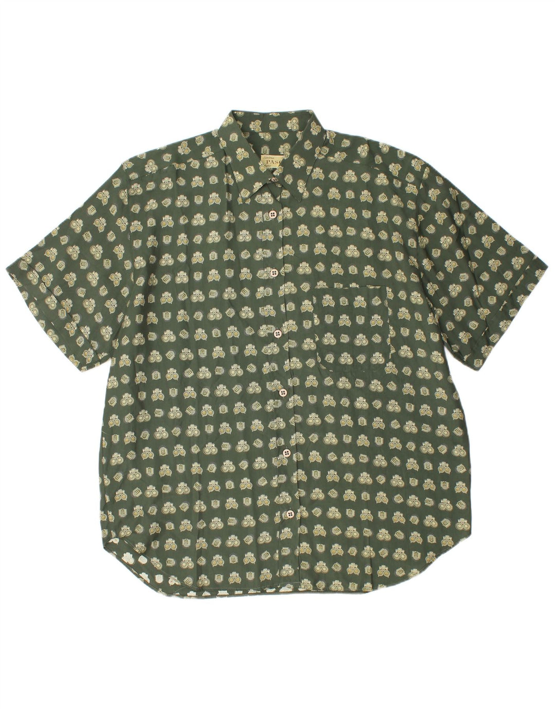 vintage Femmes Surdimensionné Motif Abstrait Chemise UK 16 Grand Vert Géométrique
