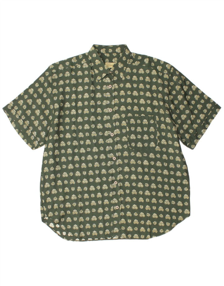 vintage Femmes Surdimensionné Motif Abstrait Chemise UK 16 Grand Vert Géométrique