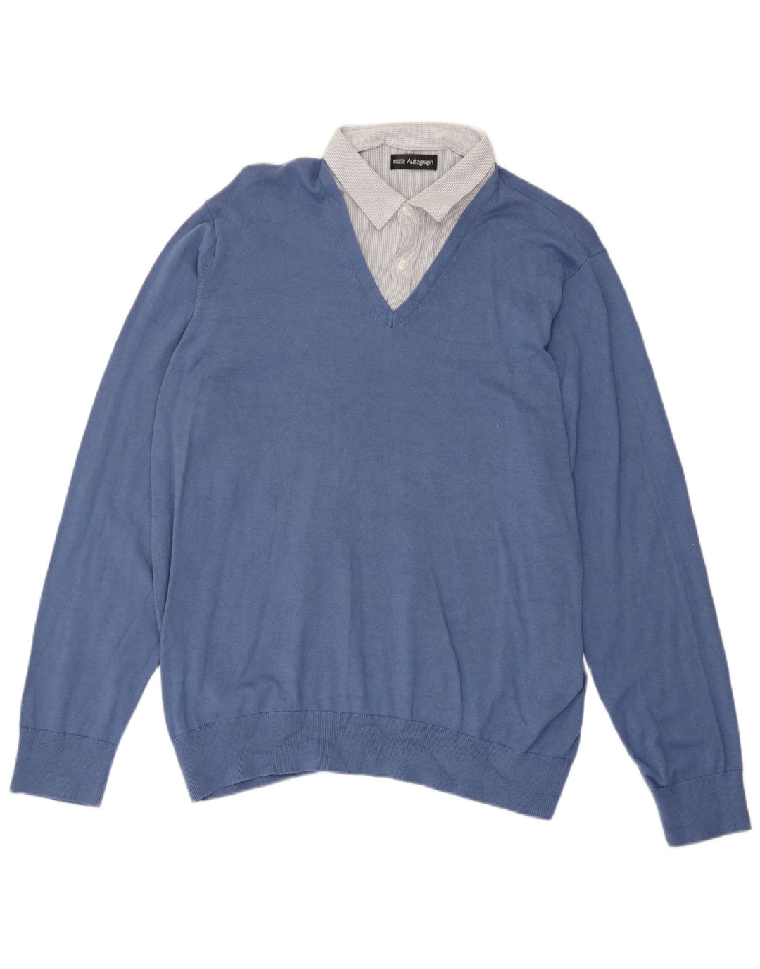 Marks & Spencer Pull col V pour homme XL en coton bleu