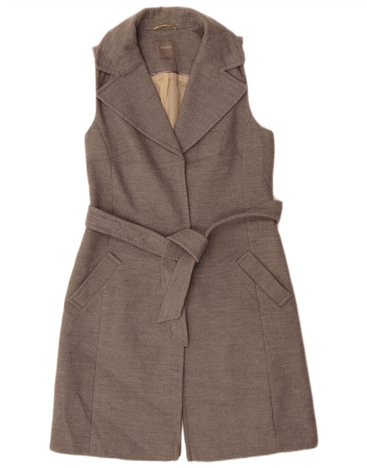Oasis Veste blazer longue sans manches pour femme UK 10 Petit Gris Polyester