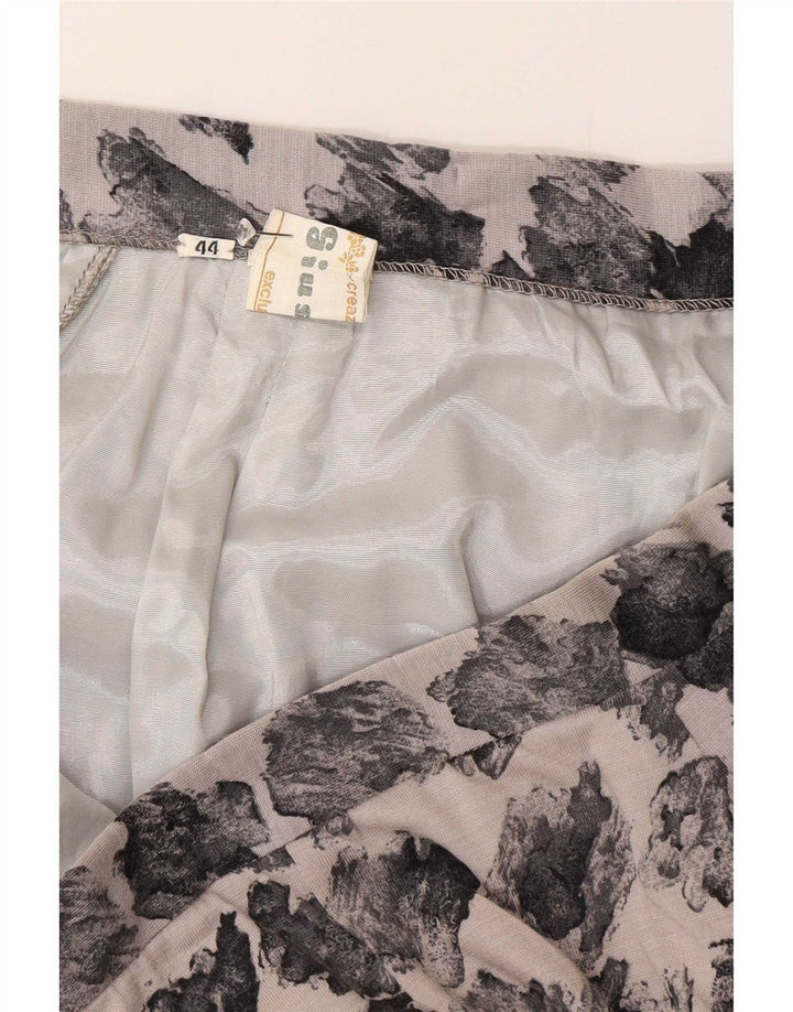 vintage Femmes Motif Abstrait Jupe A-Line IT 44 Moyen W28 Gris