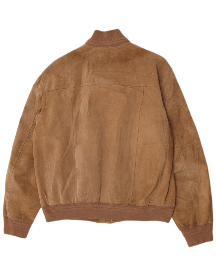 vintage Mens Suede Bomber Jacket EU 48 Cuir Beige Moyen
