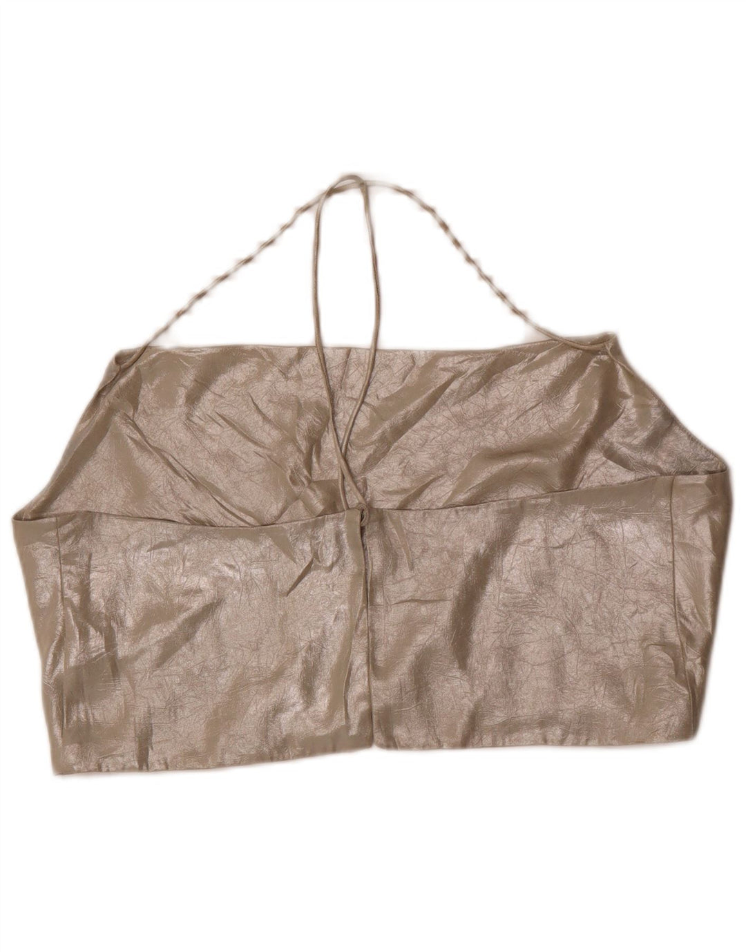 Zara Femme Crop Halter Top UK 18 XL Doré Polyester