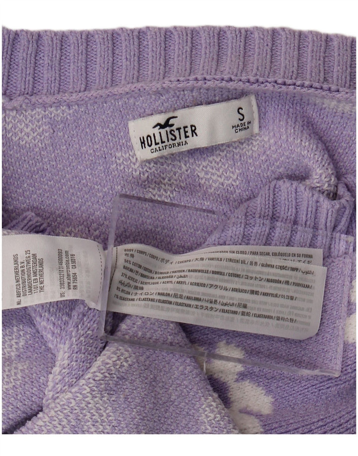 HOLLISTER Femmes Crop Cardigan Pull UK 10 Petit Violet Floral Coton