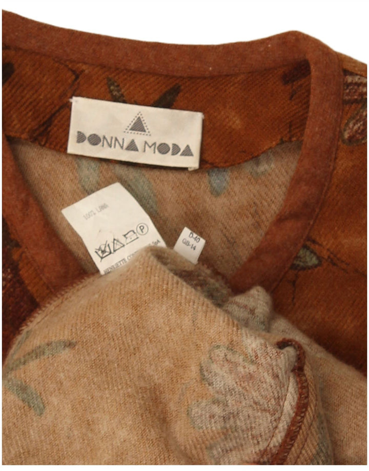 vintage Femme 5 Bouton Blazer Veste UK 14 Laine Florale Brun Moyen