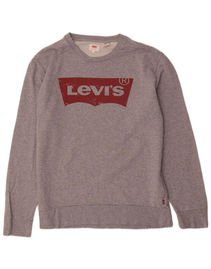 Levi's Graphic Sweatshirt Jumper Large Homme Gris Moucheté Coton