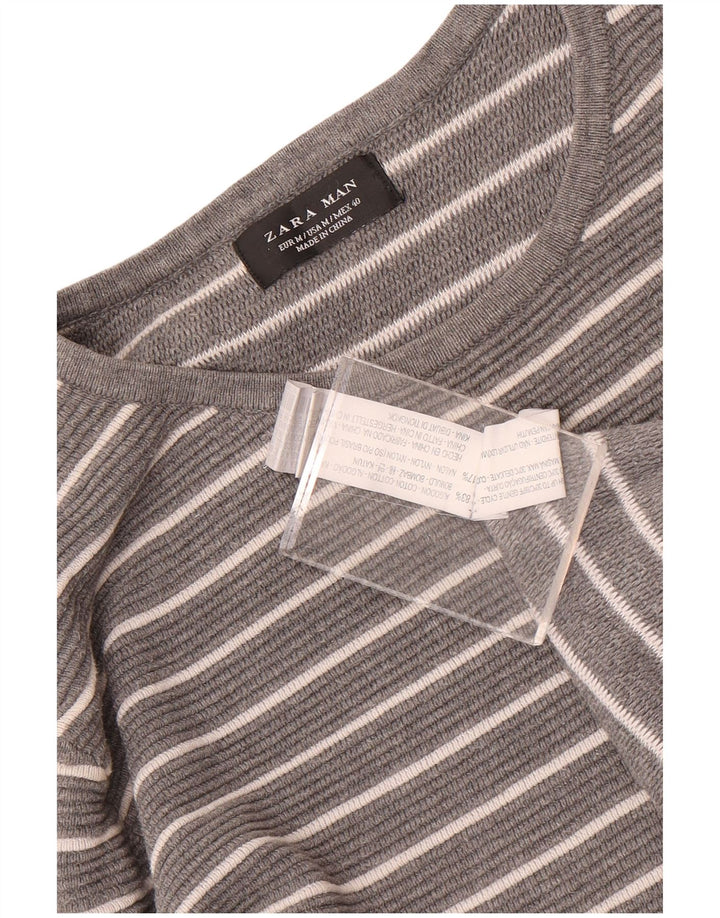 Zara Homme Top Manches Longues Gris Moyen Rayé Coton