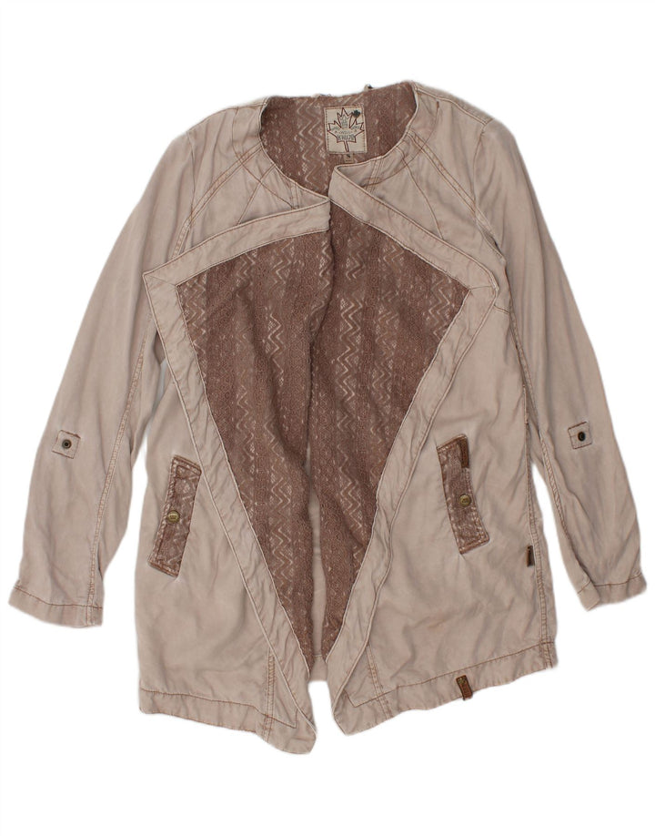 KHUJO Veste blazer ouverte pour femme UK 10 Petit Lyocell Beige Colorblock