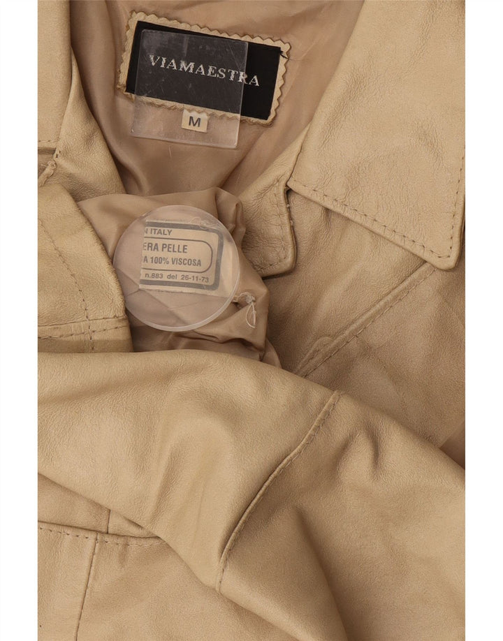 Viamaestra Veste en cuir pour femme UK 12 Cuir beige moyen