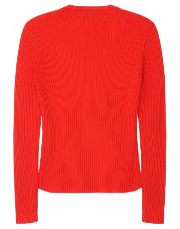 Benetton Pull Cardigan Femme UK 12 Coton Rouge Moyen